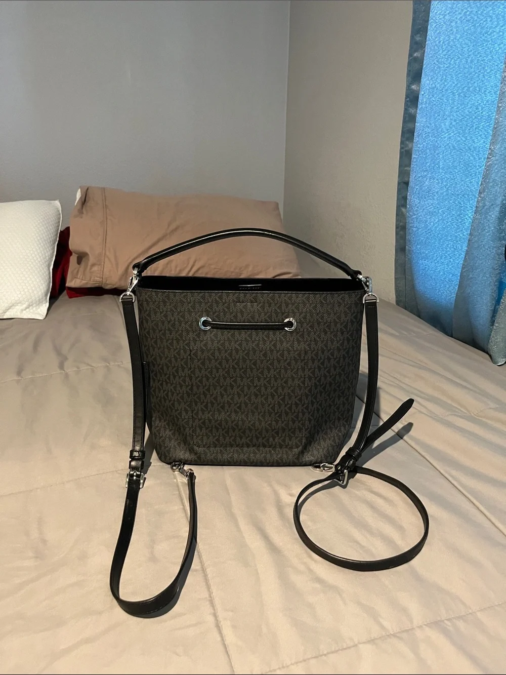 Michael Kors Black MK Logo Bucket Tote